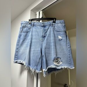 Distressed high rise denim shorts